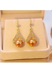 Pearl Rhinestone Design Geometric Gold Earrings