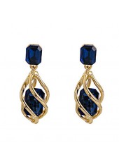 Dark Blue jewelry,Geometric jewelry,Dark Blue Geometric Pattern Alloy Detail Earrings