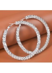 Rhinestone Detail Round Silvery White Earrings