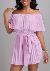 Light Purple dresses,Plain Color dresses,Pleated Light Purple Belted Short Off Shoulder Dress