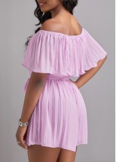 Light Purple dresses,Plain Color dresses,Pleated Light Purple Belted Short Off Shoulder Dress