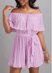Light Purple dresses,Plain Color dresses,Pleated Light Purple Belted Short Off Shoulder Dress