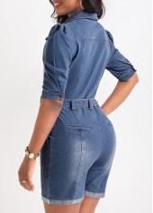 Denim Blue jumpsuits & rompers,Plain Color jumpsuits & rompers,Pocket Denim Blue Belted Short Skinny Romper