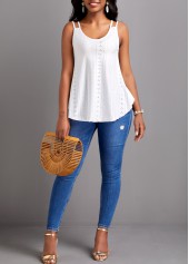 White tops,Plain Color tops,Breathable White Scoop Neck Strappy Camisole Top