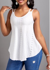 White tops,Plain Color tops,Breathable White Scoop Neck Strappy Camisole Top