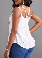 White tops,Plain Color tops,Breathable White Scoop Neck Strappy Camisole Top