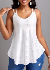 Breathable White Scoop Neck Strappy Camisole Top