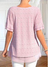 Light Pink tops,Plain Color tops,ROTITA Layered Light Pink Round Neck T Shirt