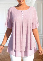 ROTITA Layered Light Pink Round Neck T Shirt