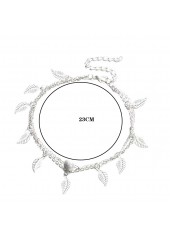 Silver jewelry,Plants jewelry,Geometric jewelry,Leaf Alloy Detail Geometric Pattern Silver Anklet