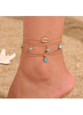 Golden Geometric Pattern Alloy Detail Anklet Set