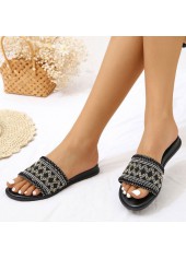 Black accessories,Geometric accessories,Striped accessories,Chevron accessories,Black Geometric Pattern Falt Open Toe Slippers