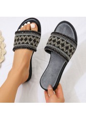 Black accessories,Geometric accessories,Striped accessories,Chevron accessories,Black Geometric Pattern Falt Open Toe Slippers