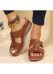 Dark Camel accessories,Plain Color accessories,Floral Dark Camel Mid Heel Open Toe Sliders