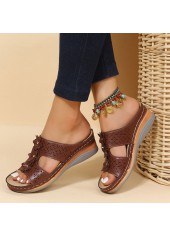 Floral Dark Camel Mid Heel Open Toe Sliders