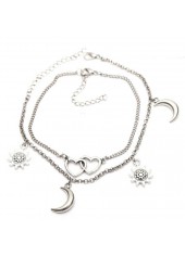 Silver jewelry,Other jewelry,Moon Layered Heart Design Silver Anklet Set