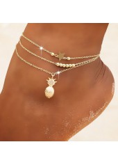 Round Pineapple Layered Golden Anklet Set