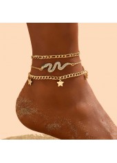 Star Layered Snake Design Golden Anklet Set