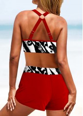 Red swimwear,White swimwear,Leopard swimwear,Striped swimwear,ROTITA Circular Ring Red Leopard Mid Waisted Bikini Set