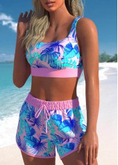 Pink plus size,Sky Blue plus size,Floral plus size,Plants plus size,ROTITA Plus Size High Waisted Patchwork Floral Print Bra