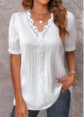 ROTITA Plus Size Lace White V Neck T Shirt