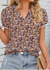 Multi Color tops,Ditsy Floral tops,Plants tops,Patchwork Ditsy Floral Print Multi Color Blouse