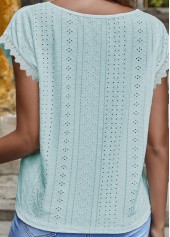 Light Blue tops,Plain Color tops,Patchwork Light Blue V Neck T Shirt