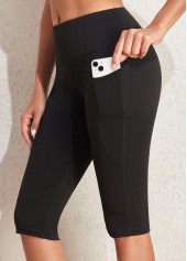 Black Mid Waisted Elastic Waist Knee Length Leggings