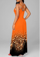 Orange dresses,Leopard dresses,Ombre dresses,ROTITA Cage Neck Leopard Orange A Line Maxi Dress
