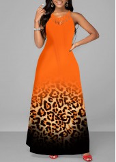 Orange dresses,Leopard dresses,Ombre dresses,ROTITA Cage Neck Leopard Orange A Line Maxi Dress