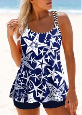 Circular Ring Navy Animal Print Tankini Set