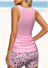 Light Pink swimwear,Leopard swimwear,Animal Print swimwear,ROTITA Patchwork Light Pink Leopard Mid Waisted Tankini Set