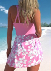 Light Pink swimwear,Floral swimwear,Plants swimwear,ROTITA Criss Cross Light Pink Floral Print Swimdress Set