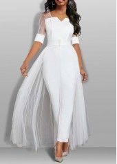 ROTITA Lightweight White Ankle Length Regular Split Neck Jumpsuit