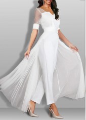 White jumpsuits & rompers,Plain Color jumpsuits & rompers,ROTITA Lightweight White Ankle Length Regular Split Neck Jumpsuit