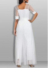 White jumpsuits & rompers,Plain Color jumpsuits & rompers,ROTITA Lightweight White Ankle Length Regular Split Neck Jumpsuit