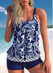 ROTITA Cut Out Navy Animal Print Tankini Top-No Bottom