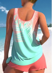 Multi Color swimwear,Plants swimwear,ROTITA Tie Multi Color Tropical Plants Print Tankini Set