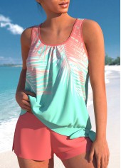 Multi Color swimwear,Plants swimwear,ROTITA Tie Multi Color Tropical Plants Print Tankini Set