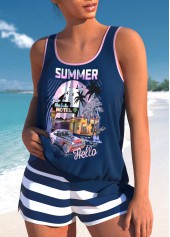 Navy swimwear,Plants swimwear,Letter swimwear,Geometric swimwear,Striped swimwear,ROTITA Tie Navy Tropical Plants Print Tankini Set