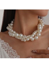 Purple jewelry,Plain Color jewelry,Plaid jewelry,Houndstooth jewelry,Plants jewelry,Twist Design Round Pearl White Necklace