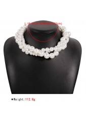 Purple jewelry,Plain Color jewelry,Plaid jewelry,Houndstooth jewelry,Plants jewelry,Twist Design Round Pearl White Necklace