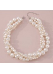 Purple jewelry,Plain Color jewelry,Plaid jewelry,Houndstooth jewelry,Plants jewelry,Twist Design Round Pearl White Necklace