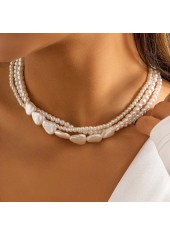 Asymmetric Pear Detail Layered White Necklace
