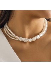 Plain Color jewelry,Plaid jewelry,Houndstooth jewelry,Plants jewelry,Asymmetric Pear Detail Layered White Necklace