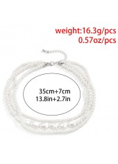 Plain Color jewelry,Plaid jewelry,Houndstooth jewelry,Plants jewelry,Asymmetric Pear Detail Layered White Necklace