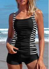 Schwarz gestreiftes Rotita-Patchwork-Tankini-Oberteil mit U-Ausschnitt-Kein Boden