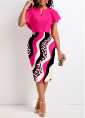 Hot Pink dresses,Leopard dresses,Striped dresses,Geometric dresses,ROTITA Leopard Hot Pink Split Neck Bodycon Dress