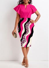 ROTITA Leopard Hot Pink Split Neck Bodycon Dress