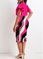 Hot Pink dresses,Leopard dresses,Striped dresses,Geometric dresses,ROTITA Leopard Hot Pink Split Neck Bodycon Dress